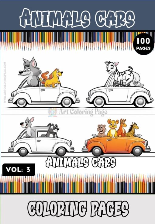 Cruise into Colorful Adventures with Animals Cartoon Cars Coloring Pages Vol 3!
