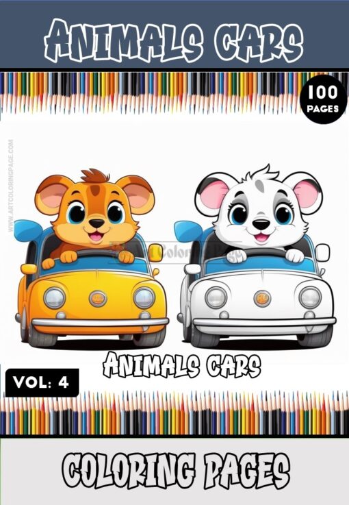 Embark on a Vibrant Journey with Animals Cartoon Cars Coloring Pages Vol 4!