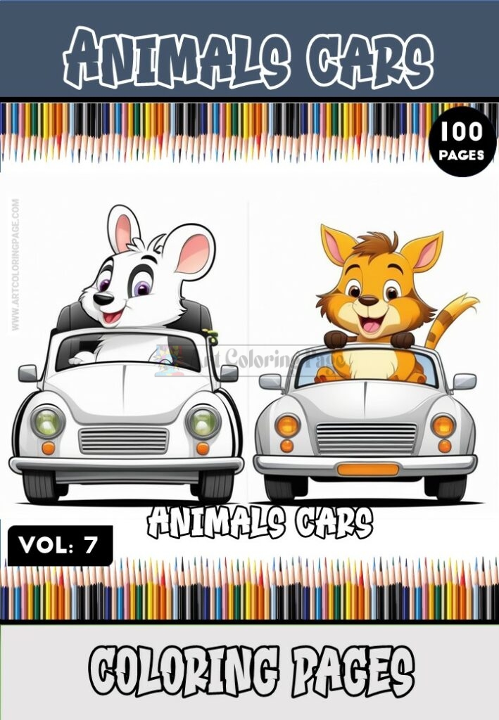 Immerse Yourself in Joyful Adventures with Animals Cartoon Cars Coloring Pages Vol 7!
