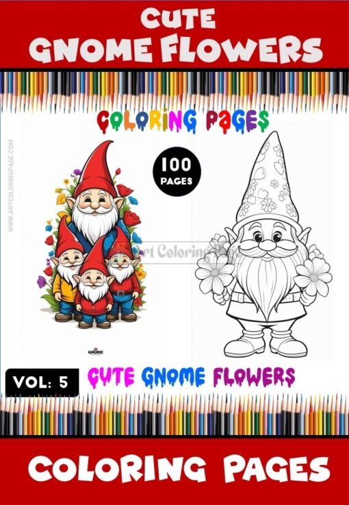 Dive into Whimsical Delight with Cute Gnome Flowers Coloring Sheet Vol 5!