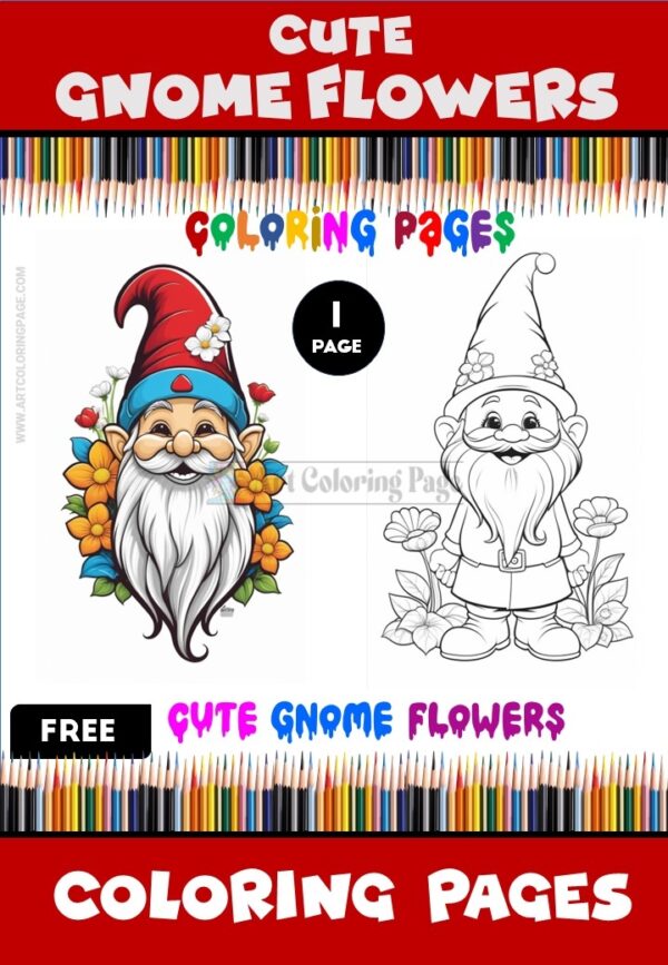 Free Cute Gnome Flowers Coloring Pages: Instant Download!