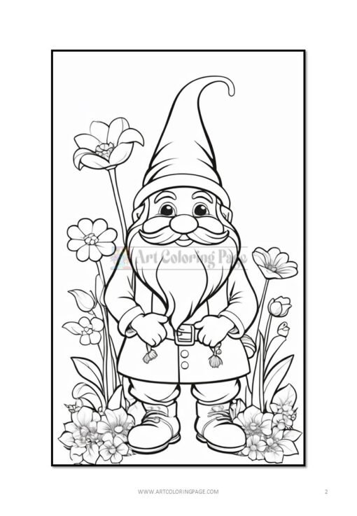 Immerse Yourself in Whimsical Wonder with Gnome Flowers Coloring Pages V 7