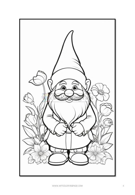 Immerse Yourself in Whimsical Wonder with Gnome Flowers Coloring Pages V 7