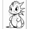 A cute cartoon dragon character with large round eyes, a friendly smile, and small horns on its head, standing upright with small wings, and a ridged back. The dragon's body features a striped pattern, and it has a small tail.