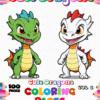 Cover for a coloring book titled 'Cute Dragons Vol. 3', featuring two cartoon dragons, one green with blue spikes and the other white with red spikes, both with cheerful expressions. The background is framed with colorful pencil illustrations.