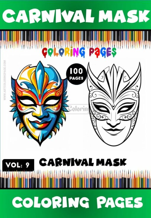 Journey Into Creativity Carnival Mask Coloring Sheet Vol 9 - 100 Pages