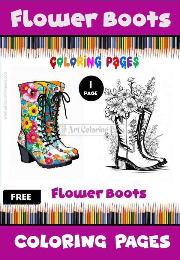Step into a World of Color Free Flower Boots Coloring Pages
