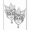 Two decorative masquerade masks with intricate patterns and floral designs, one above the other, outlined in black and set against a plain white background.