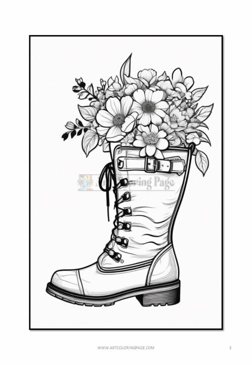 Unleash Your Creativity Flower Boots Coloring Images Vol 11 - 100 Pages