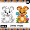 A colorful cover for a coloring book titled 'Animals Flowers', featuring a cute, cartoonish white rabbit and an orange bunny, both with flowers, surrounded by colorful pencils and the text 'Vol. 3' and '100 Pages'.