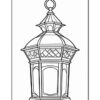 A black and white line drawing of a decorative lantern with a pointed roof and diamond-patterned glass panels.
