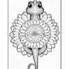 A detailed black and white line drawing of a lizard with a decorated mandala-like pattern surrounding its body, including flower and leaf motifs, suitable for coloring.