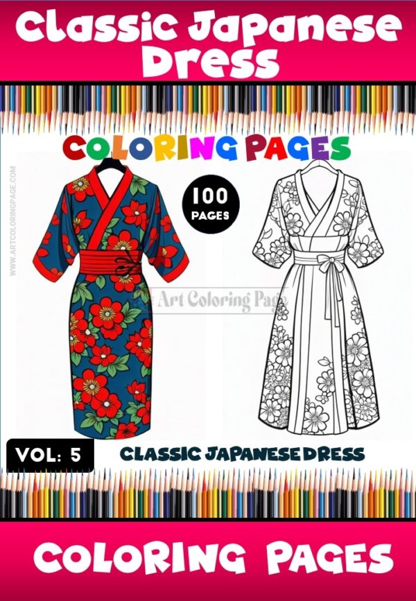 A Journey Through Time: Coloring Japanese Kimono Vol. 5 (100 Pages)