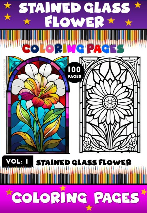 Dive Into Floral Splendor with Stained Glass Flowers Coloring Pages Vol. 1