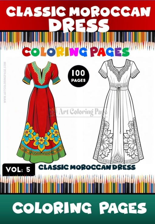 Immerse Yourself in Luxury: Moroccan Kaftan Coloring Page Vol 5