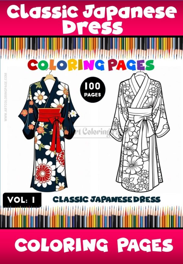 Journey Through Time Classic Japanese Dress Coloring Pages Vol. 1