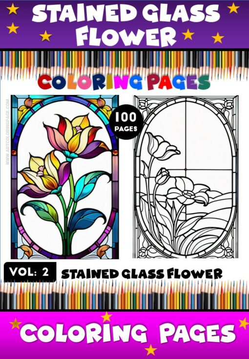 Transform Your Space with Stained Glass Flower Window Coloring Pages Vol 2