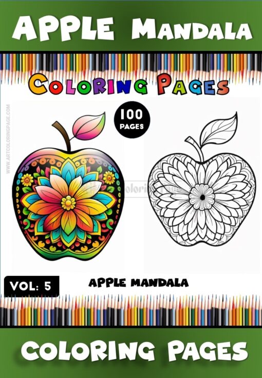 Discover a world of relaxation and creativity with our Apple Coloring Pages for Adults Mandala Vol - 5. This collection features 100 intricately designed pages, perfect for those who love to immerse themselves in the art of coloring.