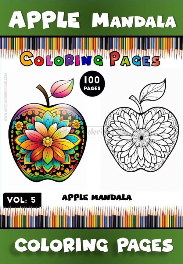 Discover a world of relaxation and creativity with our Apple Coloring Pages for Adults Mandala Vol - 5. This collection features 100 intricately designed pages, perfect for those who love to immerse themselves in the art of coloring.