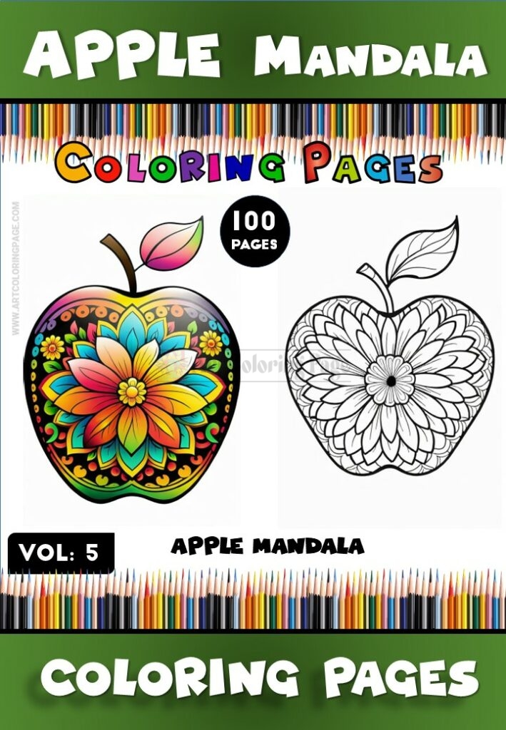 Discover a world of relaxation and creativity with our Apple Coloring Pages for Adults Mandala Vol - 5. This collection features 100 intricately designed pages, perfect for those who love to immerse themselves in the art of coloring.