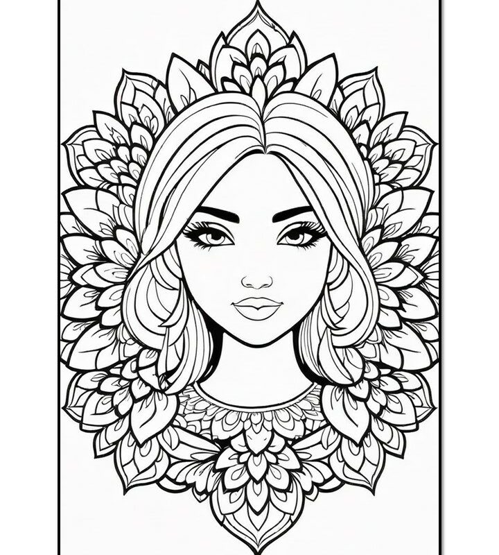 Girl coloring page mandala Étiquette - Art Coloring Page