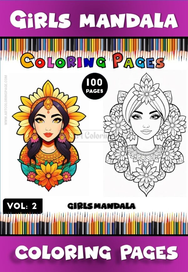 Immerse in Creativity with Girl Mandala Coloring Pages, Vol - 2