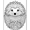 A whimsical illustration of a hedgehog surrounded by floral patterns, featuring a stylized face with large eyes and a smile, and detailed petal-like hedgehog spines intertwined with various flower designs at the bottom.