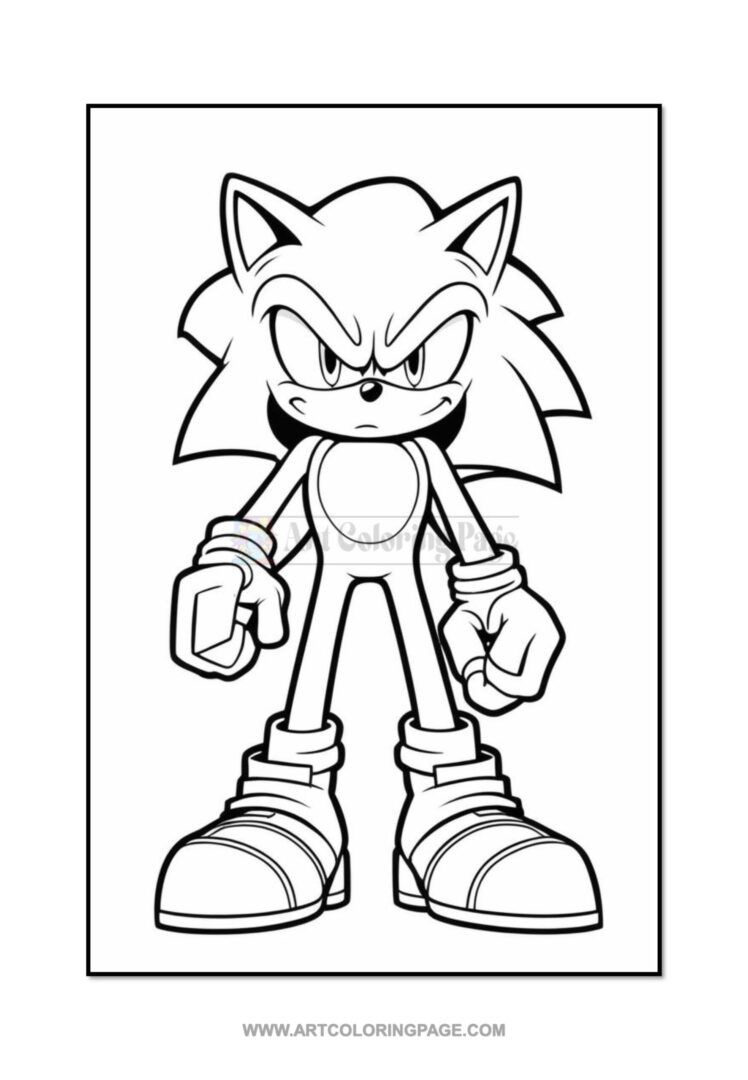 Sonic the Hedgehog stands confidently with a determined expression, wearing red shoes and white gloves, ready for action.