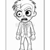 A cartoon-style zombie character standing angrily, featuring a skeletal face, messy hair, and wearing a blazer over a striped shirt with a bow tie, along with ripped pants and oversized shoes.