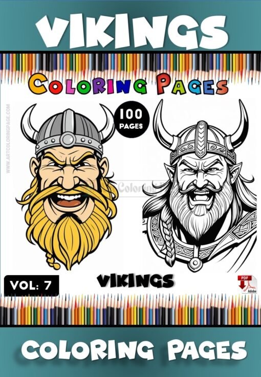 Unleash your creativity with the Vikings Coloring Book Vol 7. This captivating collection of 100 pages invites you to explore the legendary world of Vikings, where each page is a new adventure waiting to be colored. Available for immediate download in PDF format, these pages are perfectly sized at 8.27 x 11.69 inches, making them ideal for both children and adults eager to express their artistic flair.