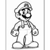 Black and white outline of a cartoon character resembling a plumber, wearing a cap with an 'M', overalls, and gloves, standing with a confident pose.