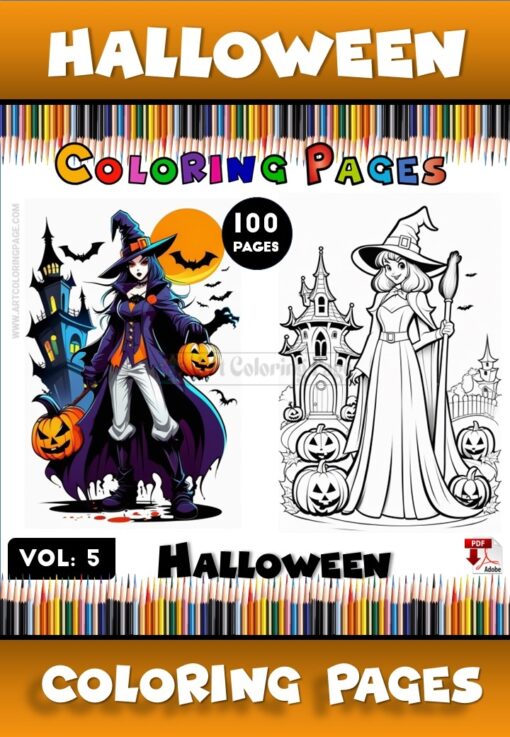 Enter the Magical World with Halloween Witch Coloring Pages Vol 5