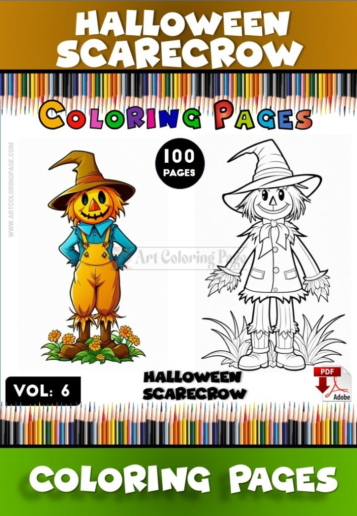 Bring Autumn to Life with Scarecrow Coloring Sheet Vol 6