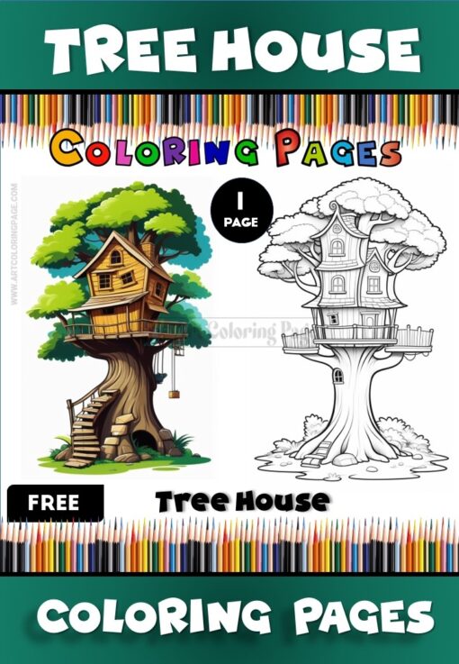 Free Tree House Coloring Pages