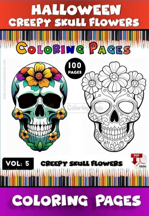 Looking for a way to express your unique style? Our Skull Coloring Pages for Girls Vol 5 is designed just for you! This collection of 100 pages blends edgy skull designs with feminine flair, offering the perfect canvas for creative girls and women who love to color.