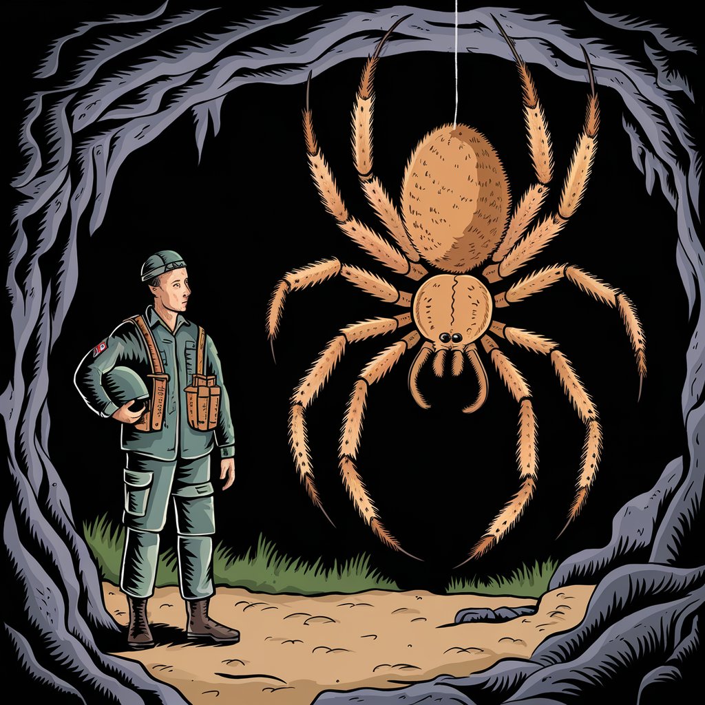 Color Page for Soldier and Spider in Cave: Printable, Free Educational Fun