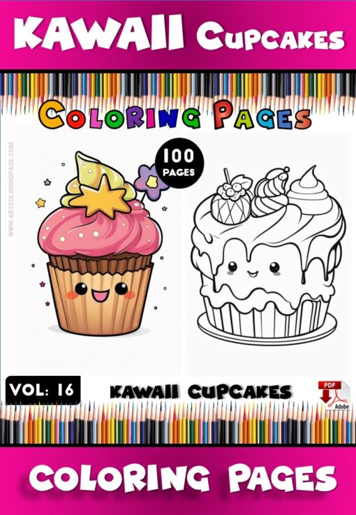 Cup Cake Coloring Sheet Vol 16 – 100 Fun and Creative Designs for All Ages