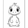 A cartoon dinosaur character with large expressive eyes and a friendly smile, featuring small spikes on its head and a rounded body, sitting upright.