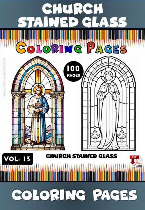 Church Stained Glass Coloring Page VOL 13 - 100 Sacred Designs
