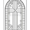 A black and white coloring page featuring a large Gothic-style stained glass window with intricate geometric designs and circular elements.