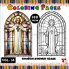 Church Stained Windows Coloring Page VOL 14 - 100 Sacred Designs