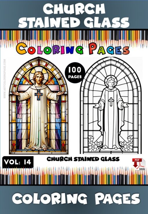 Church Stained Windows Coloring Page VOL 14 - 100 Sacred Designs