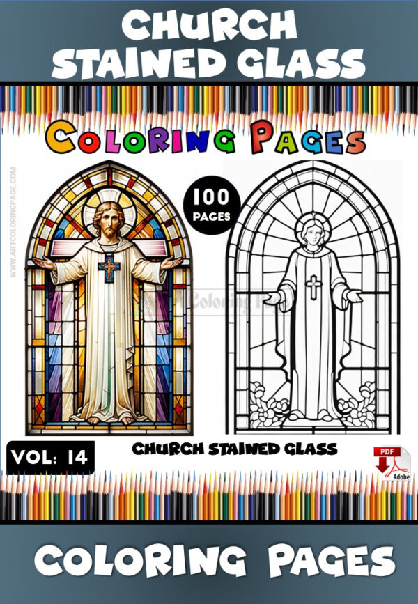 Church Stained Windows Coloring Page VOL 14 - 100 Sacred Designs