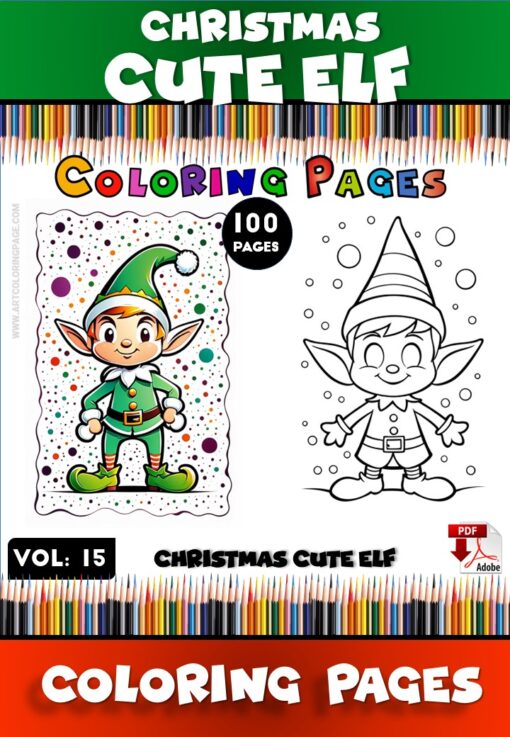 Elf Coloring Book Page VOL 15 - 100 Festive and Playful Designs for Kids