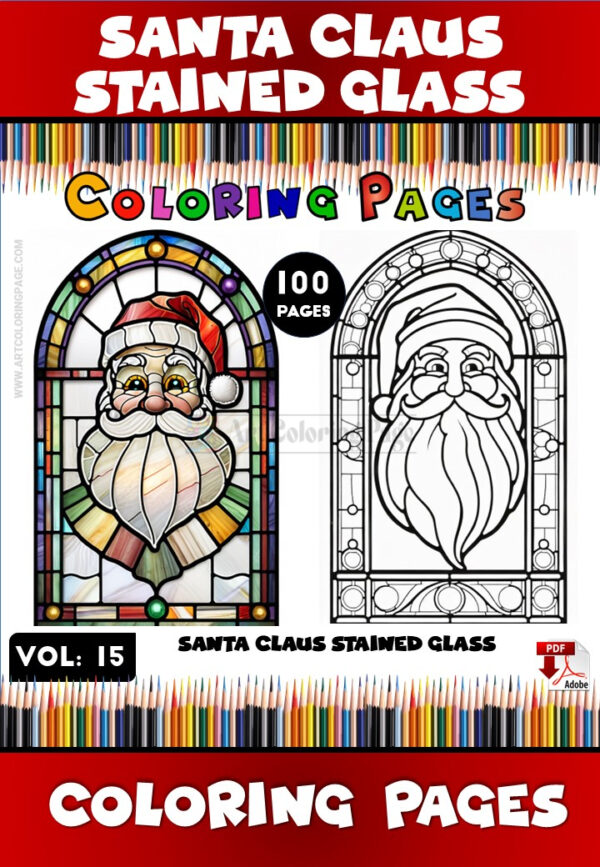 Santa Claus Stained Glass Coloring Pages VOL 15 - 100 Festive Designs