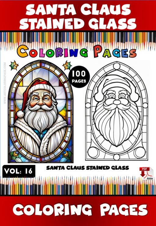 Stained Glass Santa Claus Coloring Pages VOL16 100 Radiant Holiday Designs