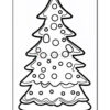 Black and white outline of a Christmas tree with decorations, ready for coloring.
