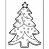 Coloring page featuring a simple outline of a Christmas tree adorned with a star on top and circular ornaments.