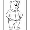 A cartoon bear standing with hands on hips, wearing a button-up shirt and jeans, smiling confidently.