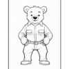 A cartoon bear character standing upright, wearing a buttoned shirt and pants, with a friendly expression and hands on hips, set against a plain background.